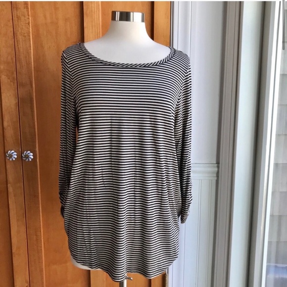 *SALE* Cupio Tan Black Stripe Stretch Tunic Top I9 - Picture 3 of 8